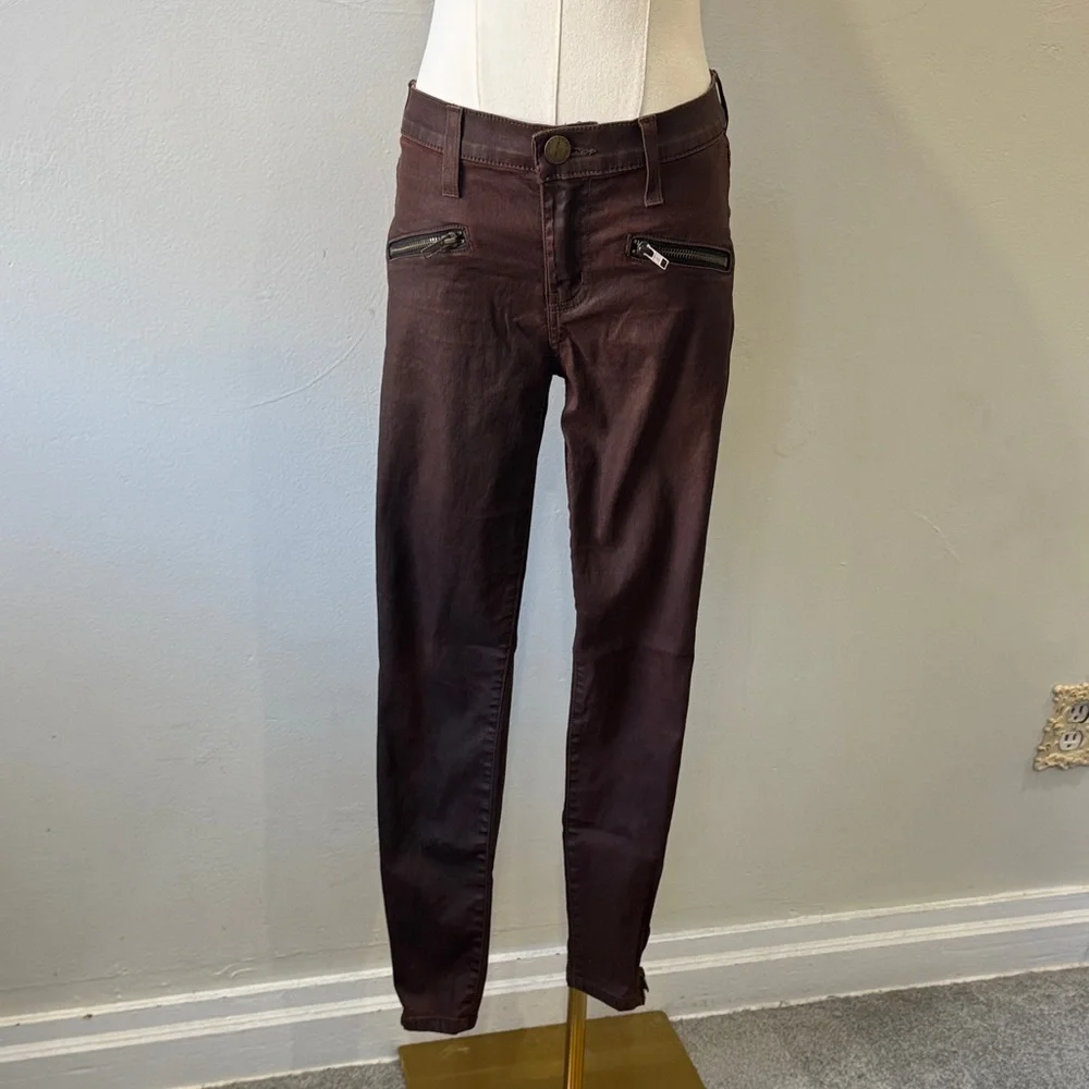 Current/Elliott “Soho Zip Stiletto” Brown Coated Skinny Pants – Size 27